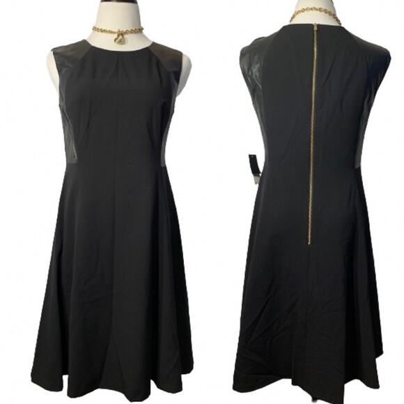NWT Nine West Women’s Leather Panel Little Black Dress.  Size 4 - Picture 1 of 6